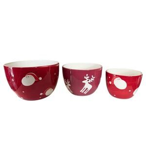 Christmas Holiday Red Nesting Assorted Reindeer & Santa Bowls